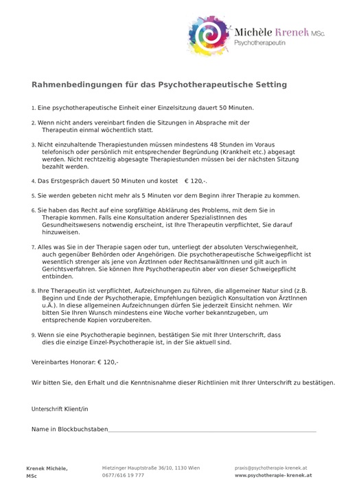 Informationsblatt Rahmenbedingungen